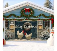 Charming Farmhouse Merry Christmas Garage Door Cover, Large 7ft X 8ft Holiday Decorations, Winter Indoor and Outdoor Festive Scene 157x71 Inch