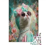 Charming Female Cat with A Big Ribbon on Her Head Jigsaw Puzzles Challenge Toy Educational Games Home Decoration for Adults& Teenager Age 14 Years Up 70x50cm/1000pcs