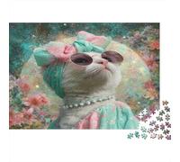 Charming Female Cat with A Big Ribbon on Her Head Puzzle 1000pcs (75x50cm) Puzzles, Die Für Erwachsene Und Personen Ab 14 Jahren Geeignet Sind