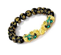 charming Feng Shui Black Obsidian Wealth Bracelet Color Changed Pi Xiu Bracelets Dragon Mantra Bead Bangle Attract Wealth and Good Luck for Men/Women