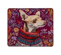 Charming Floral Chihuahua Mouse Pad, Violet Decorative Dog Design, Cozy Animal Print for Home and Office Desk, Non-Slip Washable Computer Mousepad Square 8x10 Inch