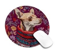 Charming Floral Chihuahua Mouse Pad, Violet Decorative Dog Design, Cozy Animal Print for Home and Office Desk, Non-Slip Washable Computer Mousepad Round 8x8 Inch