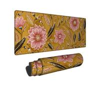 Charming Floral Large Gaming Mouse Pad, Yellow Peach Flower Pattern Stitched Edge Mousepad, Rubber Non-Slip Washable Gaming Mouse Pad for Home and Office Use 16x36 Inch