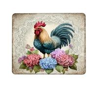 Charming Floral Rooster Desk Mouse Pad, Vibrant Blue Red Hydrangea Design, Rubber Non-Slip Washable Mousepad for Home and Office Use Square 8x10 Inch