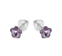 Charming Flower Earrings In Sterling Silver With Enchanting Purple Crystals