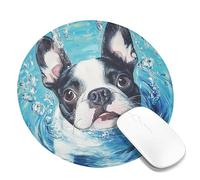 Charming French Dogs Mouse Pad, Aqua Blue Water Dog Art Stitched Edge Mousepad, Rubber Non-Slip Washable Gaming Mouse Pad for Animal Lovers Home and Office Round 8x8 Inch