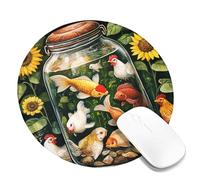 Charming Garden Fish and Chickens Mouse Pad, Vibrant Colorful Artwork Stitched Edge Mousemat, Rubber Non-Slip Washable Gaming Mouse Pad for Home and Office Desk, Gift Round 8x8 Inch