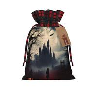 Charming Gloomy And Witch Print Christmas Drawstring Gift Bags With Tags | Xmas Gift Wrapping Bag | Decorative Candy Goody Present Bag Holiday Decor