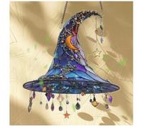 Charming Halloween Witch Hat Sun Catcher, 2D Acrylic Magical Hat - Witch Window Hanging Ornament, Charming Stained Glass Wall Art Hanging Ornament for Room Party Window Decor (A)