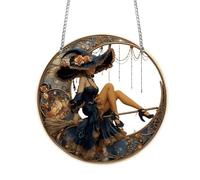 Charming Halloween Witch Hat Sun Catcher, 2D Acrylic Magical Hat - Witch Window Hanging Ornament, Charming Stained Glass Wall Art Hanging Ornament for Room Party Window Decor (F)