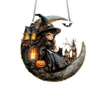 Charming Halloween Witch Hat Sun Catcher, 2D Acrylic Magical Hat - Witch Window Hanging Ornament, Charming Stained Glass Wall Art Hanging Ornament for Room Party Window Decor (D)