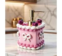 Charming Heart-Shaped Cake Pink Polyresin with Gold-Tone Pump, Decorative Soap or Lotion Dispenser for Kitchen, Bathroom-D74 (Dispenser)