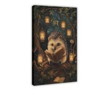 Charming Hedgehog Reading Canvas Art Poster Print Rustic Farmhouse Decor Woodland Scene for Book Lovers Wall Art for Living Room Bedroom Home Office (2)