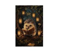 Charming Hedgehog Reading Canvas Art Poster Print Rustic Farmhouse Decor Woodland Scene for Book Lovers Wall Art for Living Room Bedroom Home Office (2)