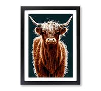 Charming Highland Cow Framed Print | A2 Black Framed Wall Art | Ready to Hang | Modern Animal Picture | Living Room Bedroom Lounge Office