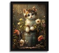 Charming Kitten in Flower Pot Art Print Floral Feline Wall Decor Cute Cat Gift Poster A3 - Wall Art Home Decor Movie Poster Canvas Film Cinema Retro Vintage Cult Classic Nostargic Saga Modern reprint