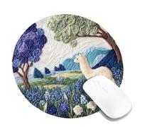 Charming Landscape Llama Desk Mouse Pad, Blue Violet Natural Scenery Stitched Edge Mousepad, Rubber Non-Slip Washable Gaming Mouse Pad for Home Office Computer, Laptop Round 8x8 Inch