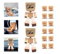 Charming Little Wooden Figure That Sways with 12PCS Magnetic Expressions, Handcrafted Shaking Wooden Man Figurine Shaking Feet Woodens Doll,Cute Car Dashboard Desktop Decor Ornaments
