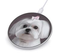 Charming Maltese Dog Wireless Charger, Qi-Certified 10W Fast Charging Pad, Wireless Charging Pad for Most Enabled Phones, Mat