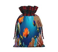 Charming Marine Life Print Christmas Drawstring Gift Bags With Tags | Xmas Gift Wrapping Bag | Decorative Candy Goody Present Bag Holiday Decor