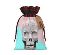 Charming Mexican Skull Print Christmas Drawstring Gift Bags With Tags | Xmas Gift Wrapping Bag | Decorative Candy Goody Present Bag Holiday Decor