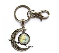 Charming Moon Keychain Cancun/Cozumel map Moon Key Ring, Cancun map Moon Keychain, Cozumel map Moon Keychain, Cancun Moon Keychain, A0055