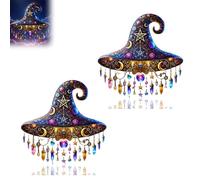 Charming Moonlight Witch Hat Window Hanging Sun Catcher Decor - 2D Magical Witch Hat Design, Stained Glass Look Acrylic Sun Catcher, Rainbow Light Ornament for Home (light purple,2pcs)
