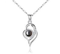 Charming Necklace for Women, Silver Nano-Micro Technology Heart Zirconia Rose Gold/Silver Necklace, 100 Languages I Love You Projection Clavicle Chain Gift,silver