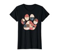 Charming Patchwork Paw Print Rustic Farmhouse Dog Mom Value Graphic T-Shirt, Women, Black, M