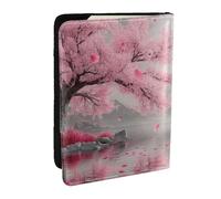 Charming Pink Cherry Trees with Lake Views Printed Passport Holder,Travel Pu Leather Passport Cover Case Organiser for Men Women,6.5 Inch