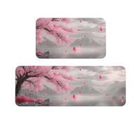 Charming Pink Cherry Trees With Lake Views Rug Cushioned Kitchen Rugs Sets Of 2 Comfort Standing Mat For Home Decor Sink,Kitchen Mats For Floor Non Slip Washable ，Laundr 17"X47"+17"X30"
