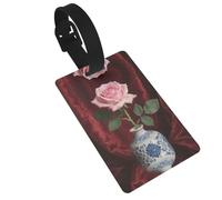 Charming Pink Rose Luggage Tags for Suitcases, PVC Suitcase Tag with Secure Strap Suitcase Identifier with Privacy Name Card for Travel Bag Tags Personalized Baggage Tag for Women Men