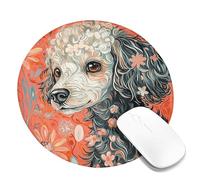 Charming Poodle Floral Mouse Pad, Vibrant Orange Flowers Stitched Edge Mousepad, Rubber Non-Slip Washable Gaming Mouse Pad for Home and Office Use Round 8x8 Inch
