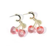 Charming Red Crystal Cherry Fruit Earrings for Women Vintage, Lovely Statement Cherries Gold Leaf Drop Dangly Earring Y2K Aesthetic Party Jewelry Gift, One Size, Metal, No Gemstone