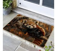 Charming Red Panda Doormat, Nature-Themed Outdoor & Indoor Entrance Rug, Autumn Leaves Decor, Rubber Waterproof Non-Slip Dust Absorbent Mat, Easy to Clean 29x17 Inch