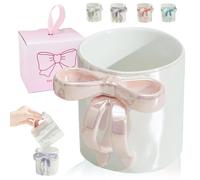 Charming Ribbon Mugs with Bow Handle, 350ml Ceramic Bow Hot Chocolate Mug, 2025 Upgraded Bow Mug for Women Valentine's Christmas Birthday Gifts (Pink)