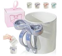 Charming Ribbon Mugs with Bow Handle, 350ml Ceramic Bow Hot Chocolate Mug, 2025 Upgraded Bow Mug for Women Valentine's Christmas Birthday Gifts (Purple)