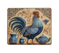 Charming Rooster Decor Mouse Pad, Blue Country Style Game Mat, Non-Slip Rubber Desk Pad for Kitchen and Office Decoration Square 8x10 Inch