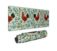 Charming Rooster Large Gaming Mouse Pad, Soft Blue Floral Design, Stitched Edge Mousepad for Spring Home Office, Non-Slip Washable Rubber Gaming Mouse Pad 12x32 Inch
