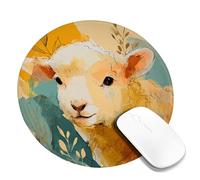 Charming Sheep Art Mouse Pad, Warm Yellow Orange Cute Lamb Illustration, Non-Slip Washable Gaming Mousepad for Home and Office Use Round 8x8 Inch