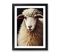Charming Sheep Framed Print | A2 Black Framed Wall Art | Ready to Hang | Modern Animal Picture | Living Room Bedroom Lounge Office
