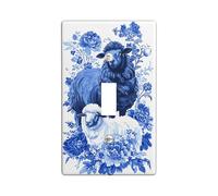Charming Sheep Light Switch Cover Plate/Outlet Covers, Blue Floral Design for Spring Decor, Thermoplastic Wall Plates, Standard Size Single Toggle