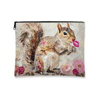Charming Squirrel Makeup Bag, Artistic Woodland Animal Cosmetic Travel Pouch for Women, Compact Canvas Zipper Organizer, Cute Skincare Toiletry Bag for Festivals, Multicolor, 7x9 Inch, Squirrel