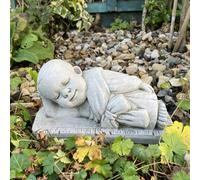 Charming Stone Cast Small Lying Monk in Robe