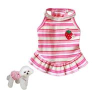 Charming Striped Dog Dress with Strawberry Patch & Lace Trim, Soft Elastic Cotton Clothes in Pink & Green, Perfect Outfit for Small Dogs, Puppies & Cats(Pink,XXL)