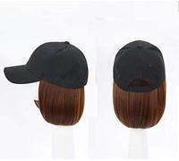 Charming Synthetic Wig Female Ladies High Temperature Fluffy European Popular Realistic Natural Chemical Fiber Black Baseball Cap Short Straight Hair - C(A)