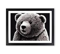 Charming Teddy Bear BLK Framed Print | A2 Black Framed Wall Art | Ready to Hang | Modern Animal Picture | Living Room Bedroom Lounge Office
