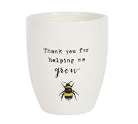 Charming "Thank You For Helping Me Grow" Ceramic Plant Pot - 13cm x 11cm (1 Pc.) - Adorable Bee Illustration, Sweet Appreciation Text - Perfect for Gifting to Teachers or Brightening Someone's Day