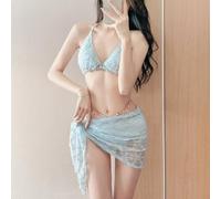 Charming Three Piece Bikini Set with Chain for Women Enjoy Summer Days at the Beach (M Blue)
