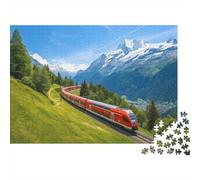 Charming Train Jigsaws 1000 Pieces for Adults on Thick Blue Board Jigsaws for Adults Mountain Red Train As A Fun And Challenging Family Game for Collectible Art 70x50cm/1000pcs